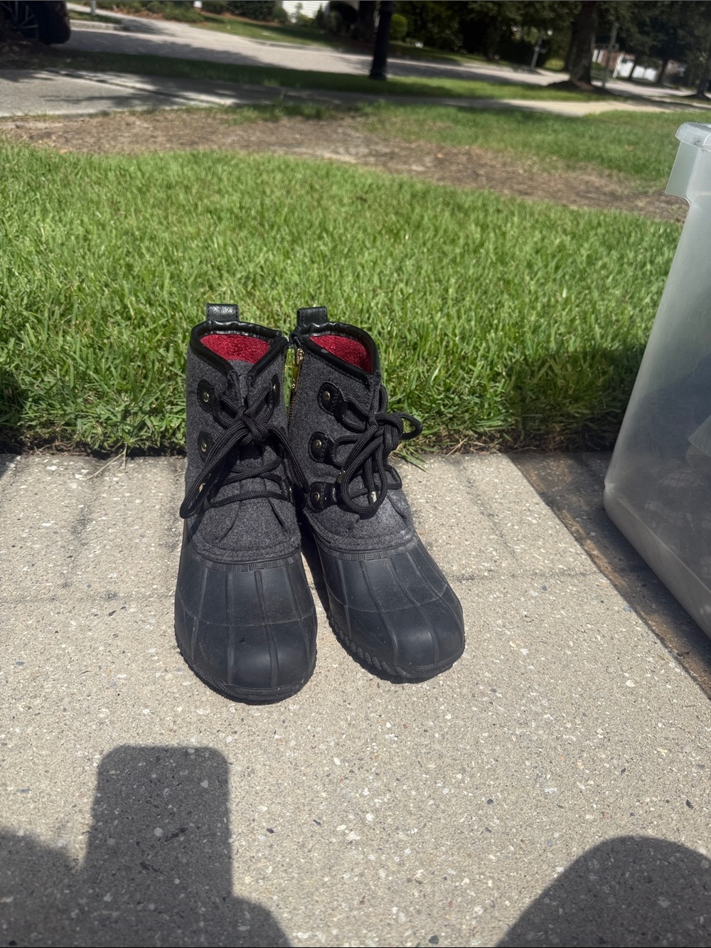 Tommy Hilfiger Black Lace-Up Duck Boots with Red Lining